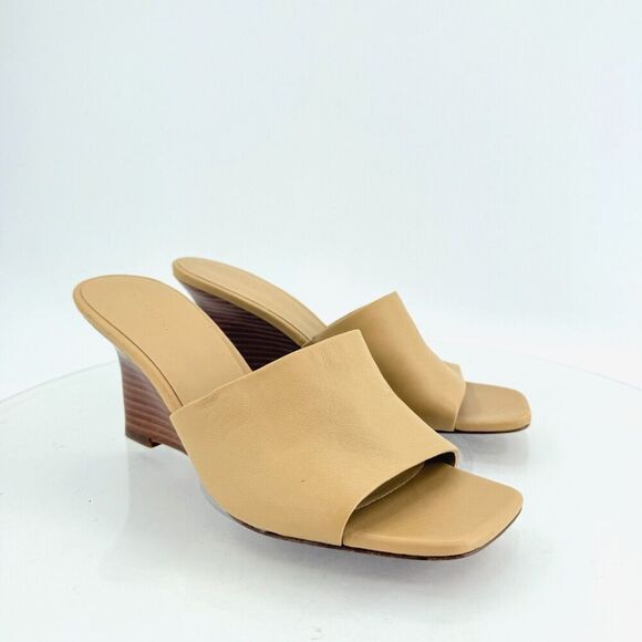 Vince Womens Pia Espadrille Mules Wedge Sandals Tan Brown Leather Size 9 Slides - Picture 1 of 15